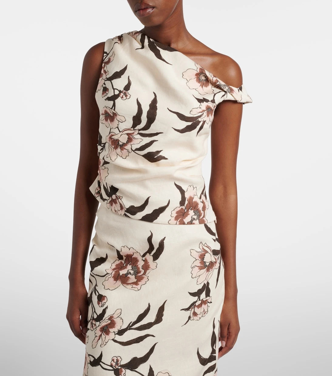 SIR - Floral asymmetric linen top