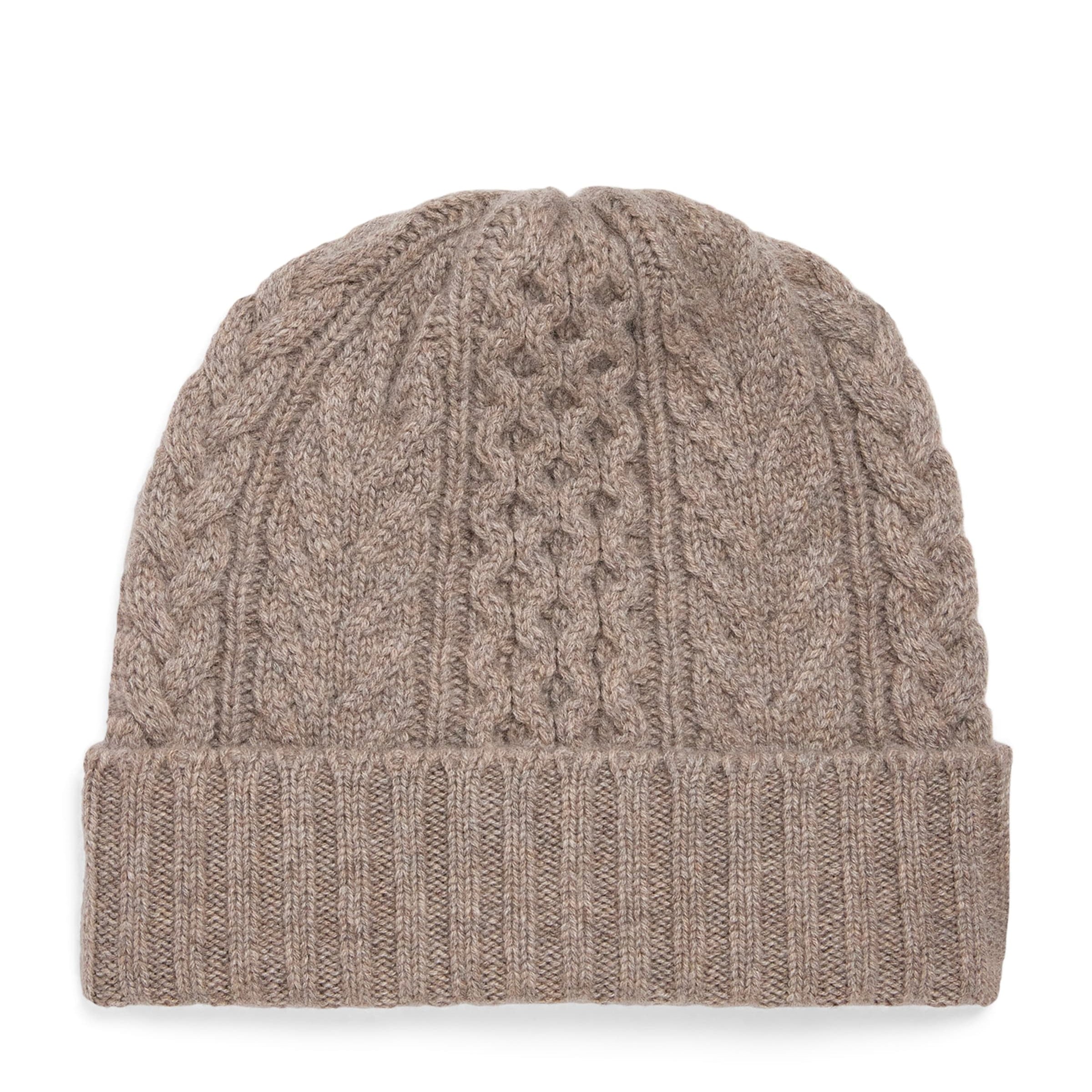 Brown Cashmere Aran Cable Beanie