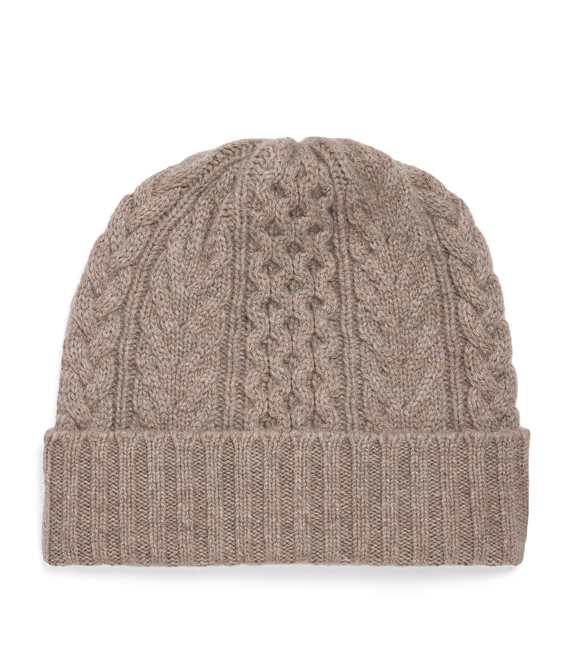 Brown Cashmere Aran Cable Beanie