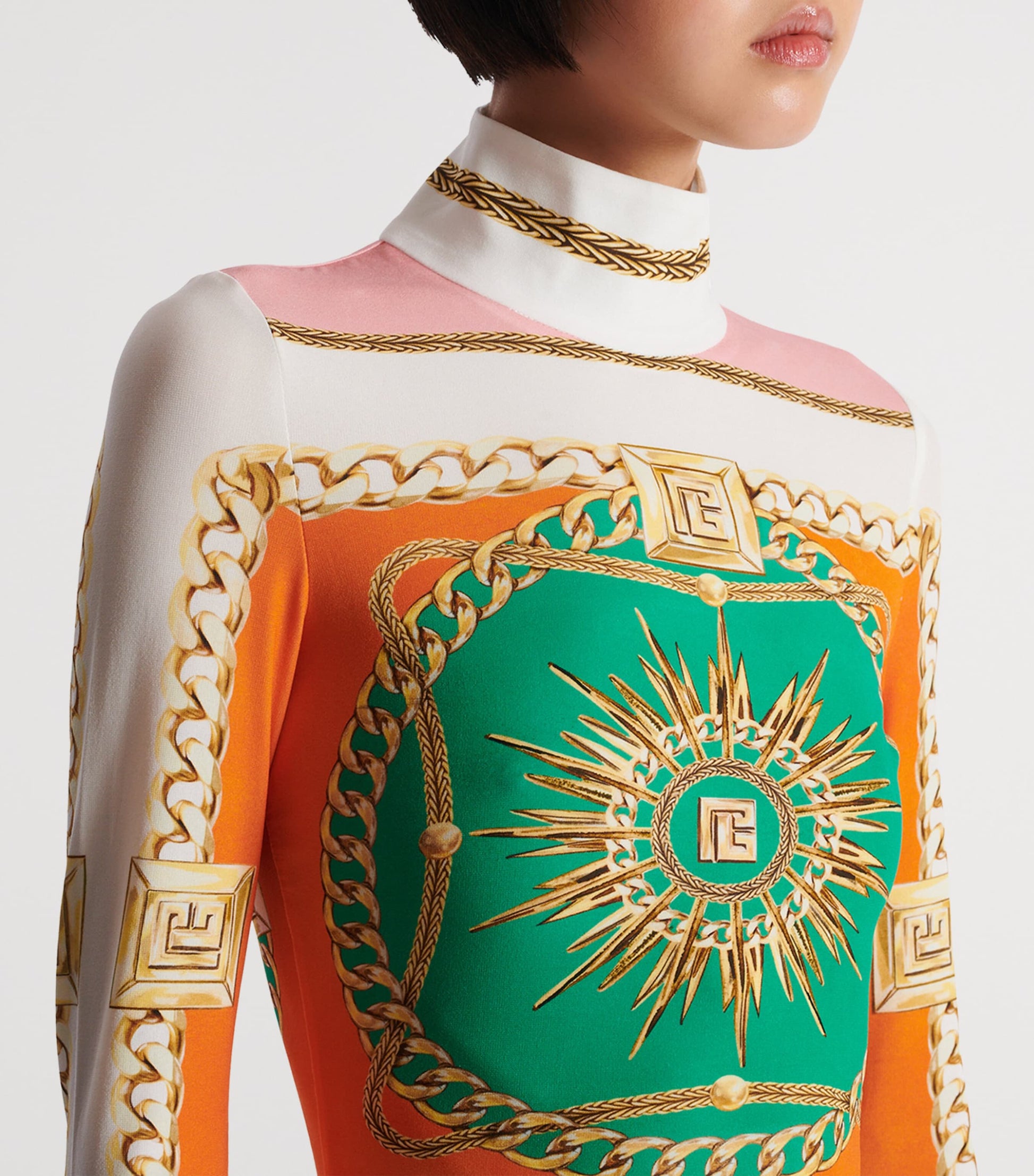 Balmain Multi Jersey Printed High-Neck Mini Dress