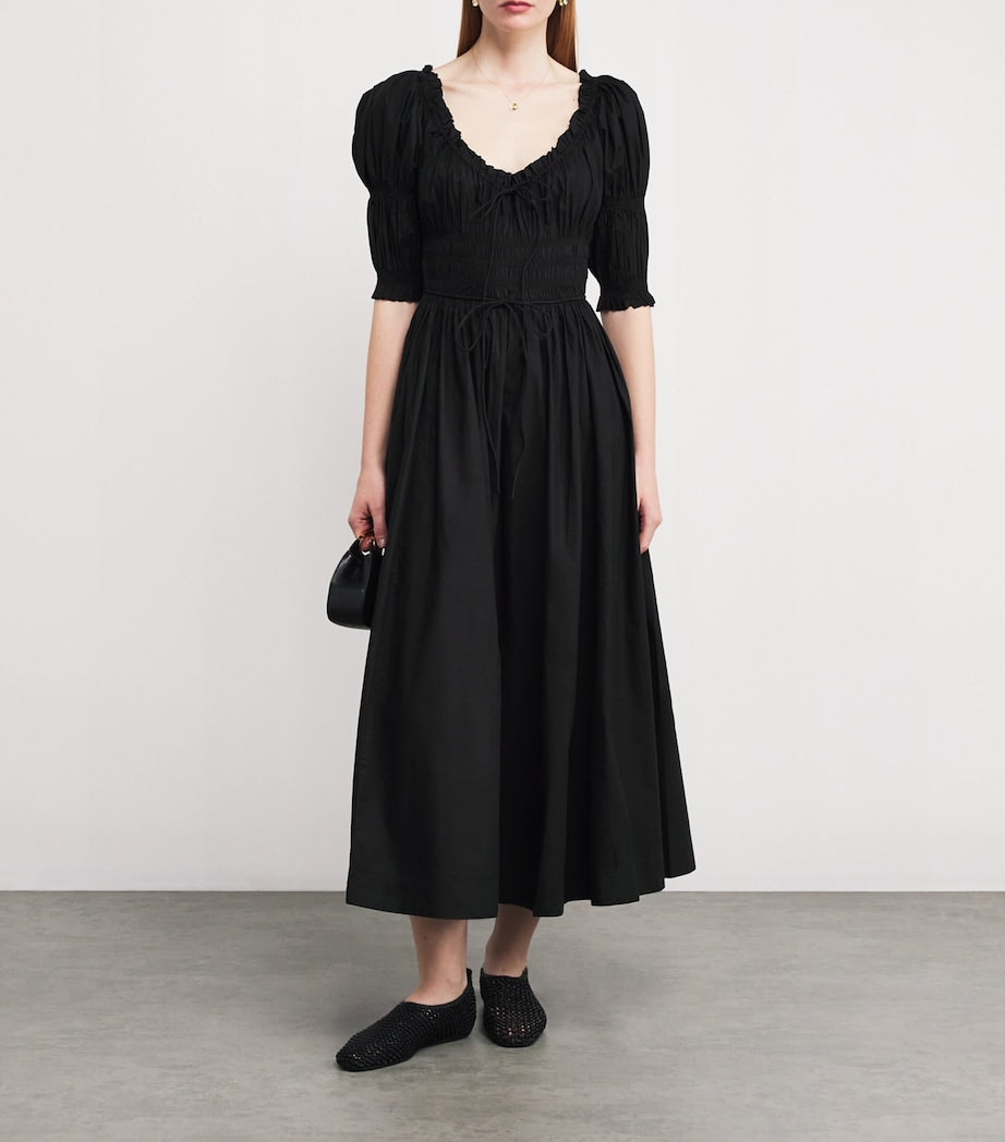 DÔEN Black Organic Cotton-Blend Ischia Midi Dress