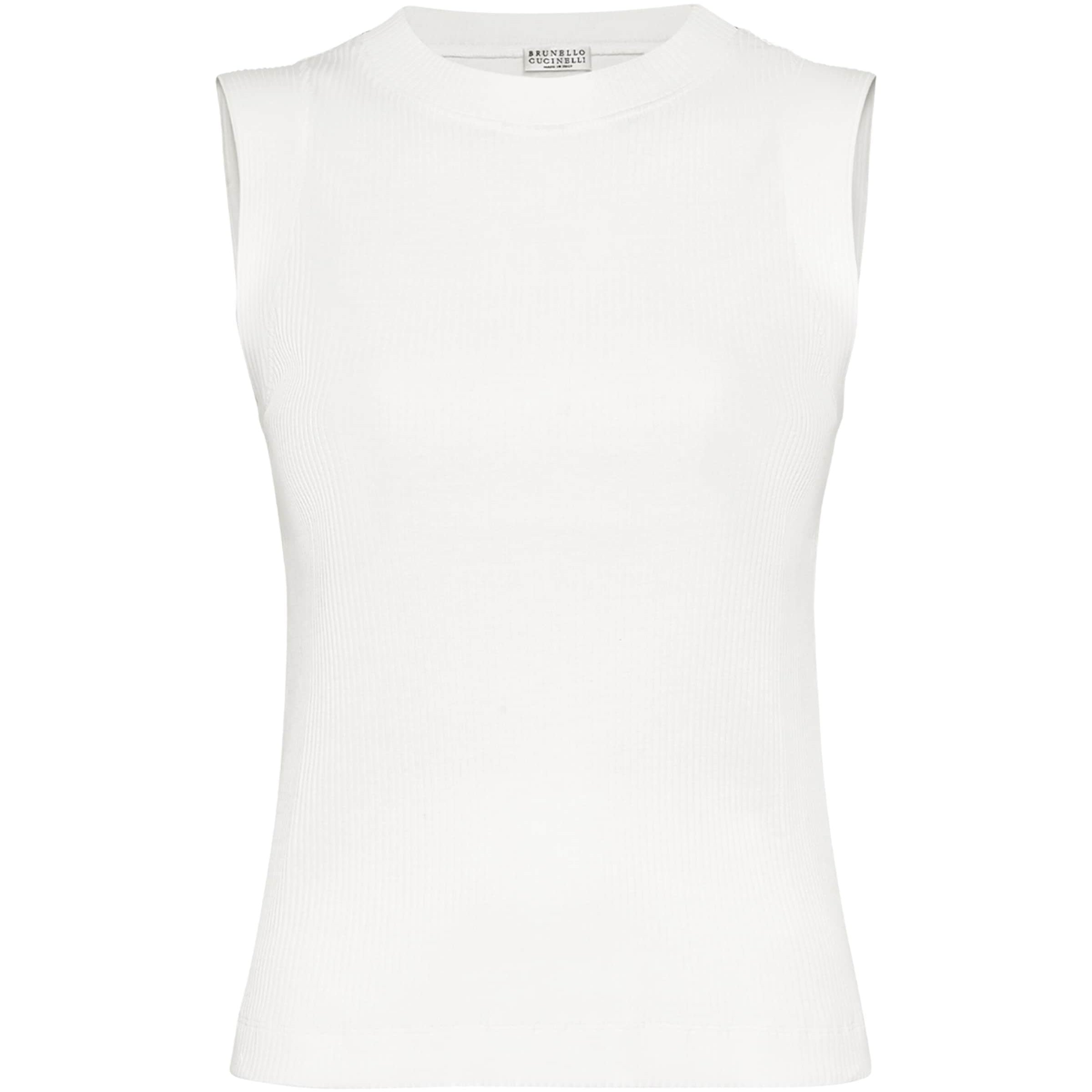 Brunello Cucinelli Beige Cotton Ribbed Tank Top