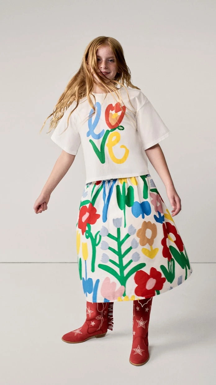 Stella McCartney Kids - تنورة قطنية بنقشة زهور
