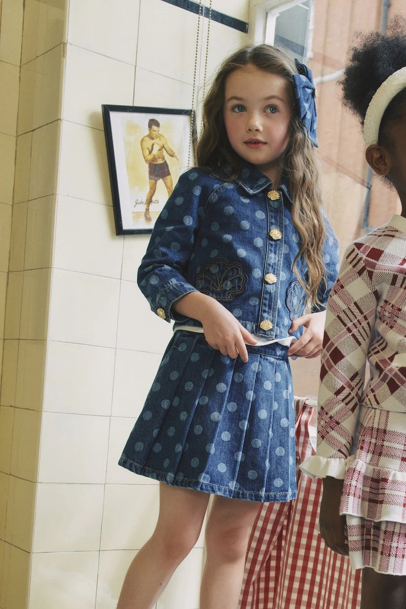Self-Portrait Kids - Polka-dot pleated denim skirt