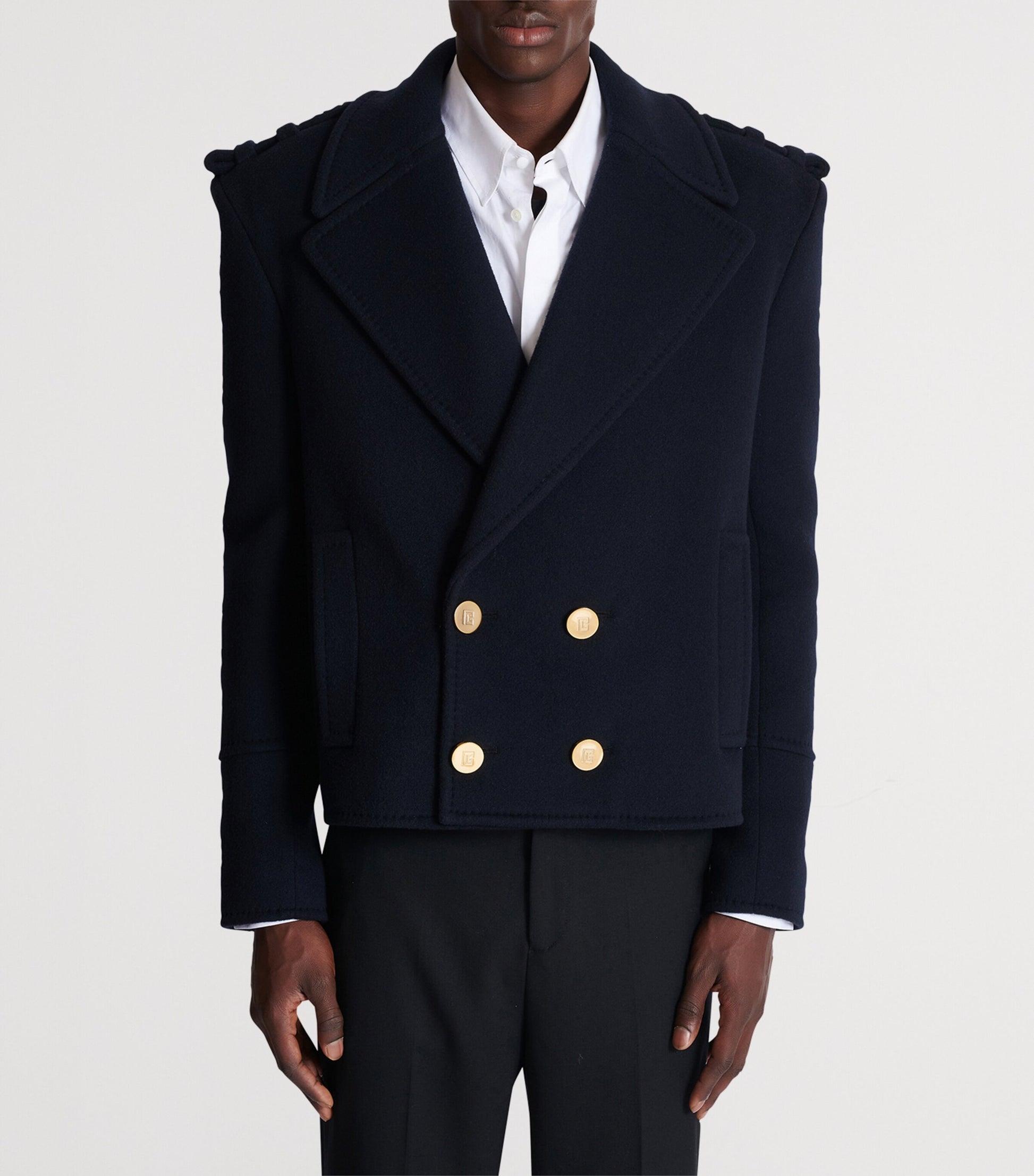 Navy Virgin Wool-Cashmere Reefer Jacket