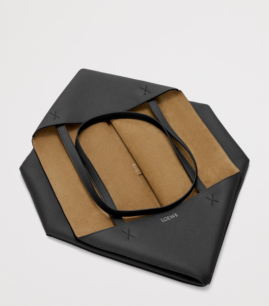 Large Leather Puzzle Fold Tote Bag BLACK