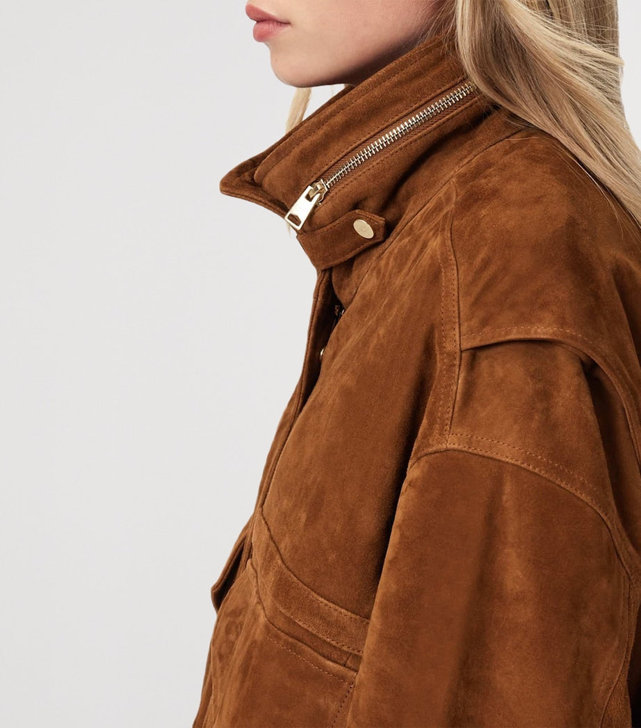AllSaints Brown Suede Clay Bomber Jacket