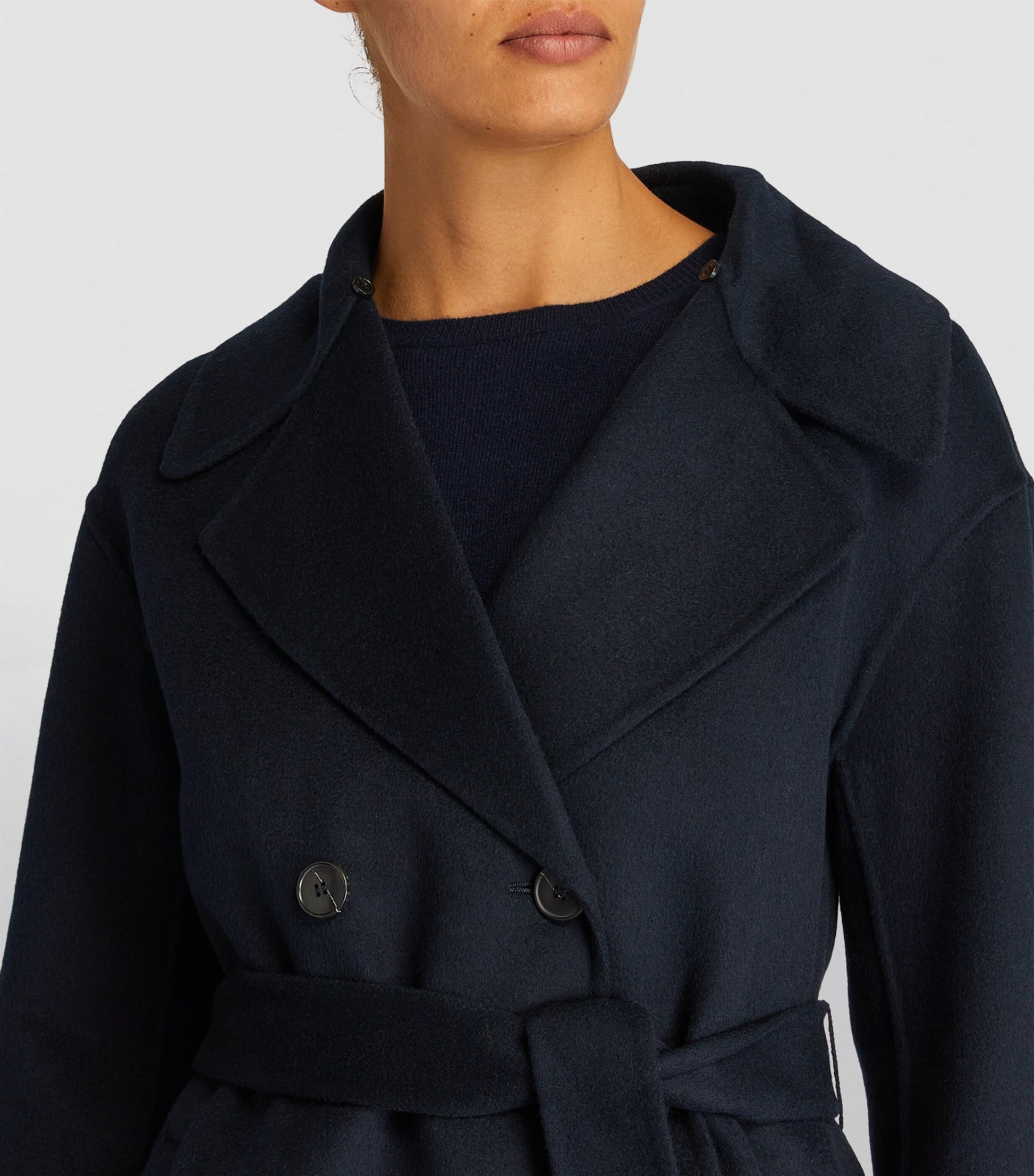 Yves Salomon Blue Wool-Cashmere Fur-Trim Coat