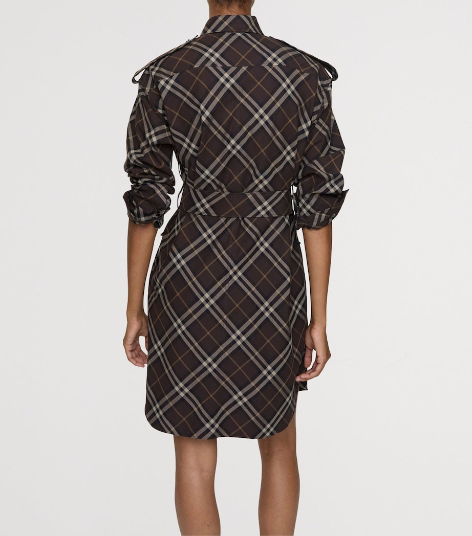 Burberry Brown Cotton Check Mini Shirt Dress