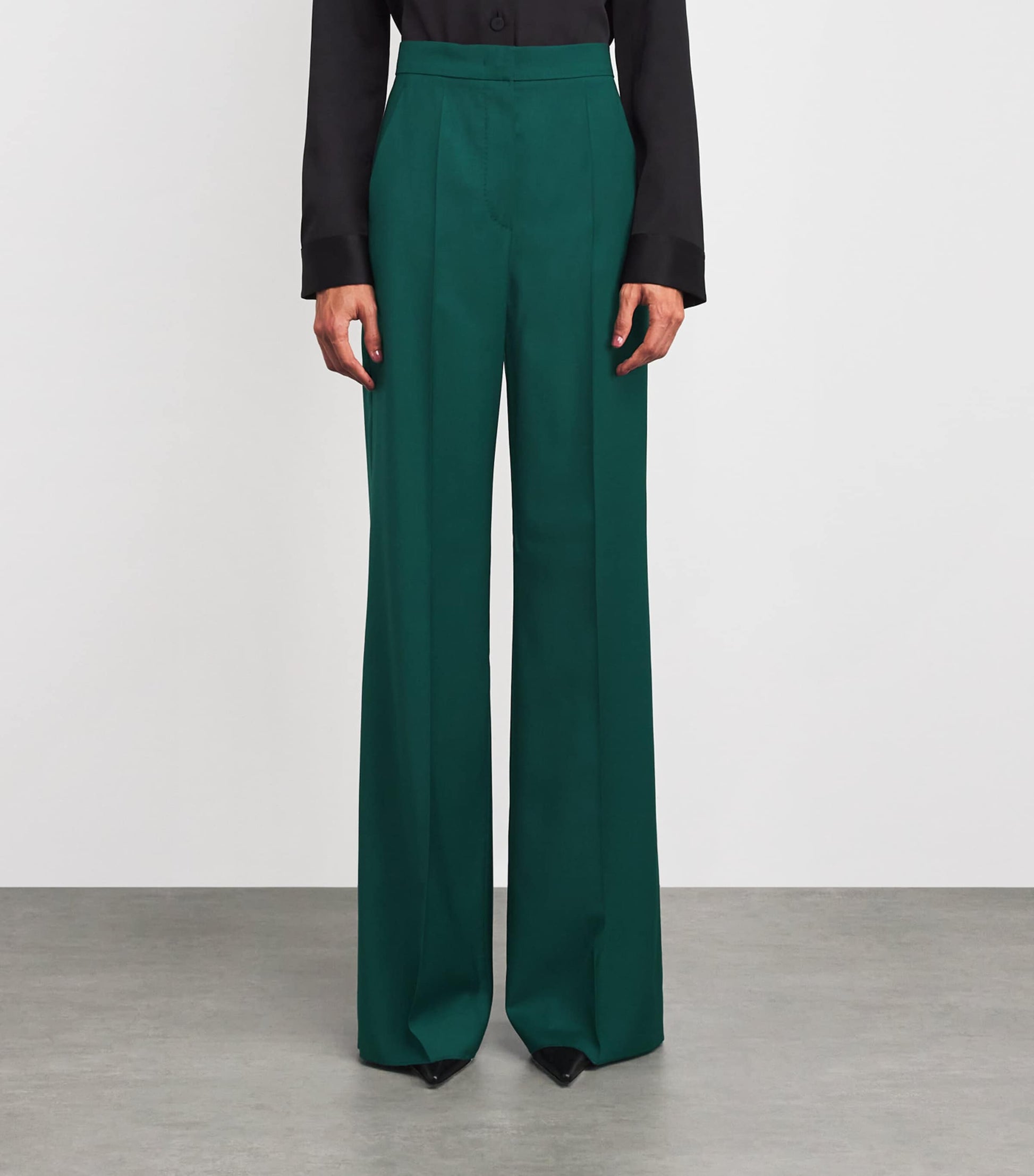 Green Virgin Wool Wide-Leg Trousers