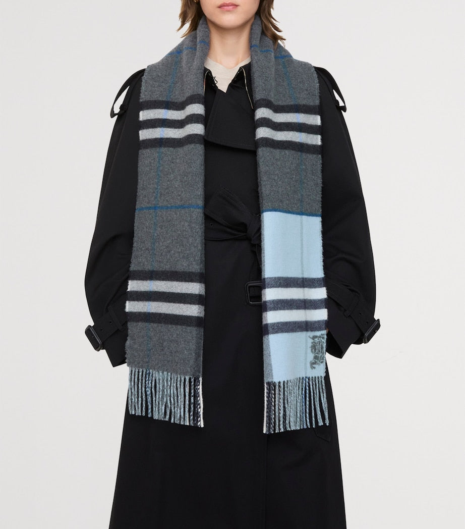 Black Cashmere Contrast Check Scarf