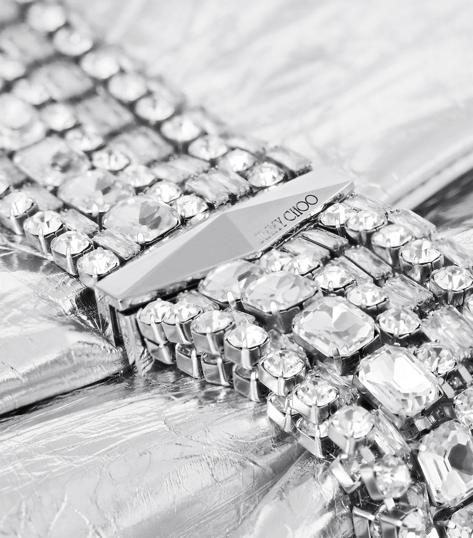 Jimmy Choo Silver Leather-Crystal Zandra Clutch Bag