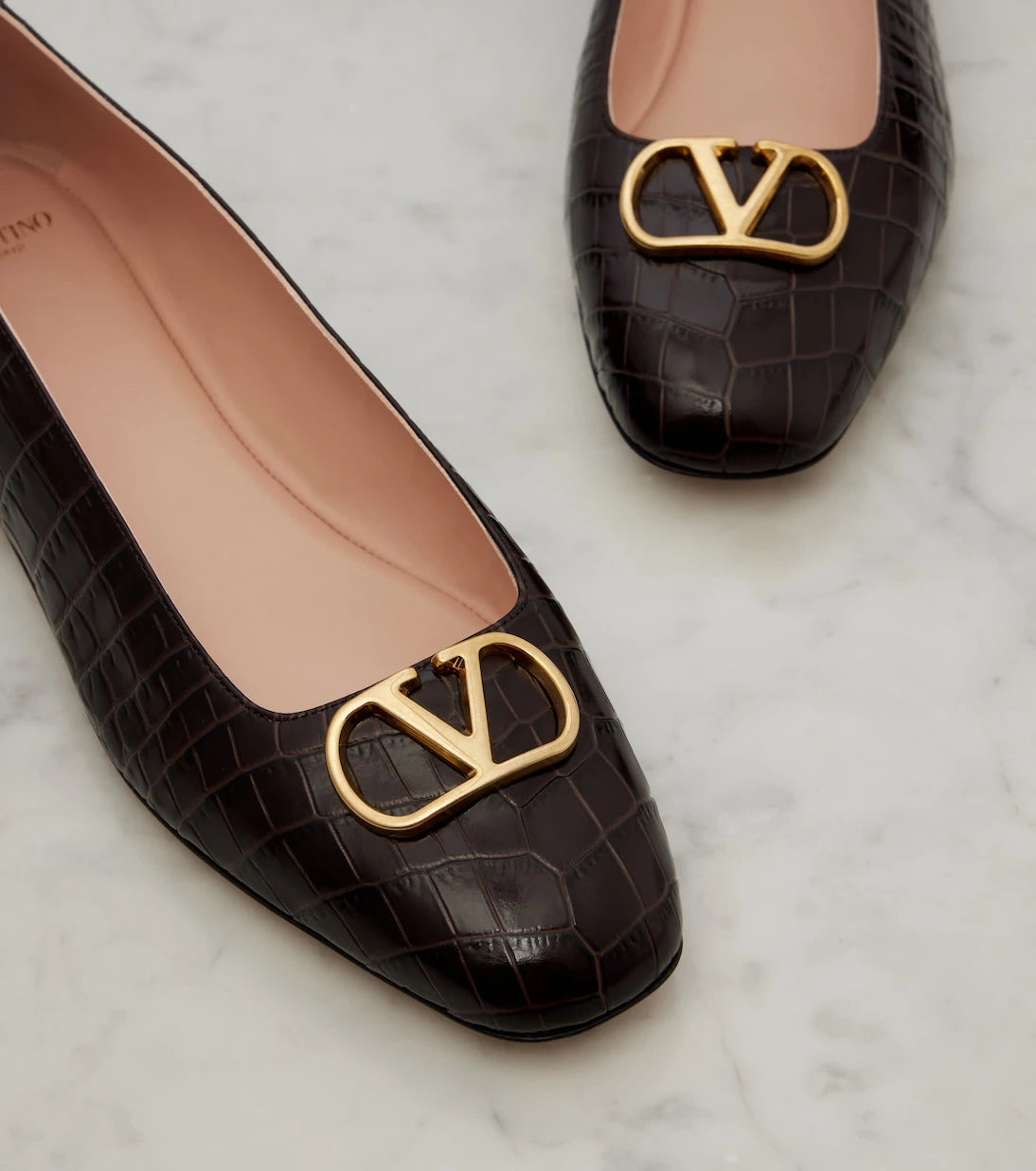 Valentino Garavani - VLogo croc-effect leather ballet flats