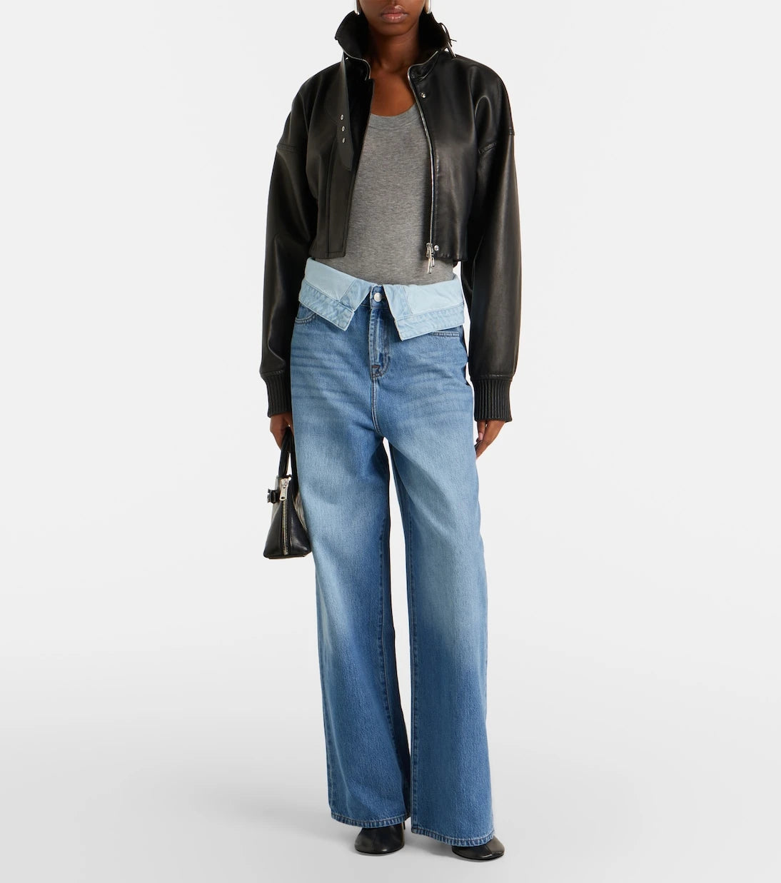 7 For All Mankind - بنطلون جينز واسع الساقين بطبقتين واسع