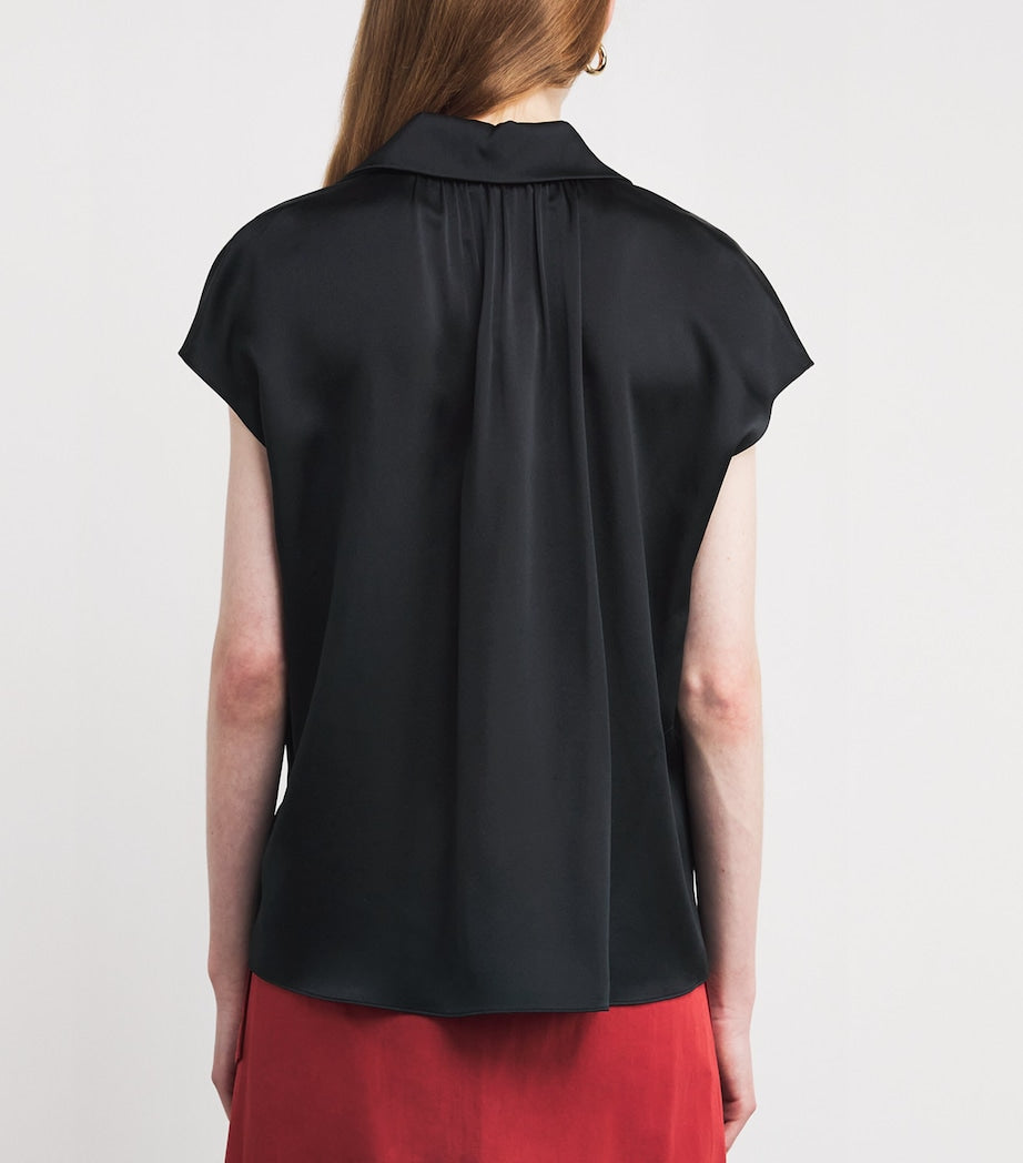 Vince Black Ruched-Back Button-Up Blouse