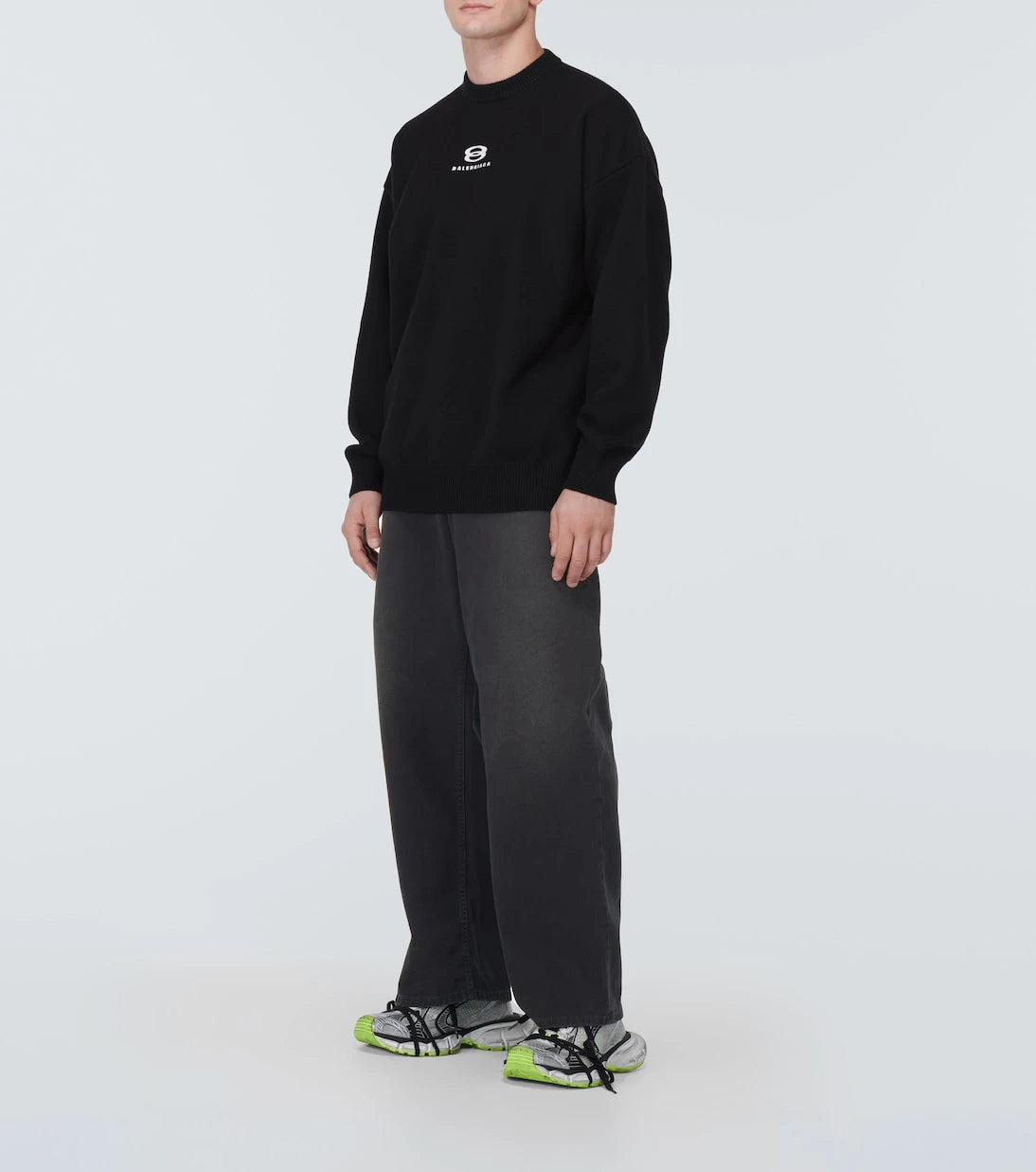 Balenciaga - بنطلون ساق واسعة قطن بخصر متوسط الارتفاع