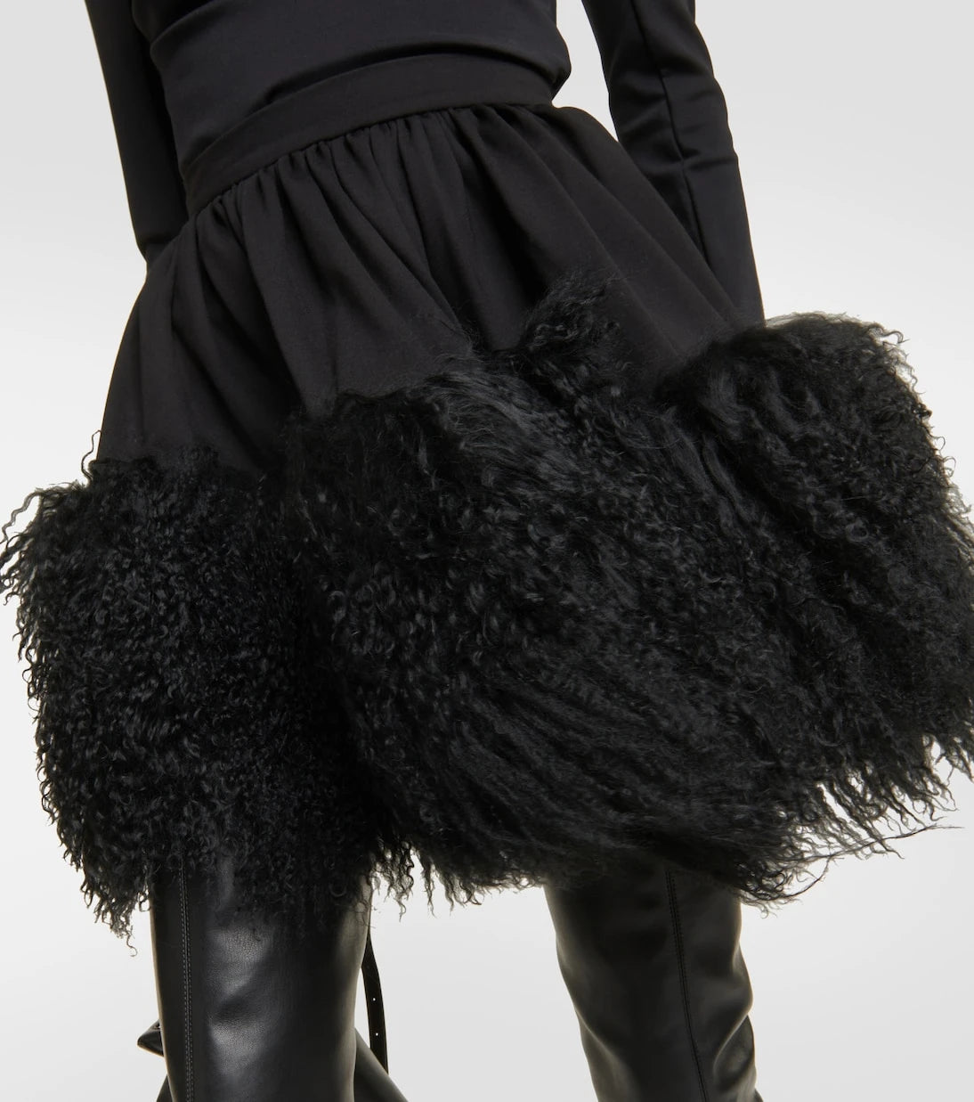 David Koma - Jersey and shearling miniskirt