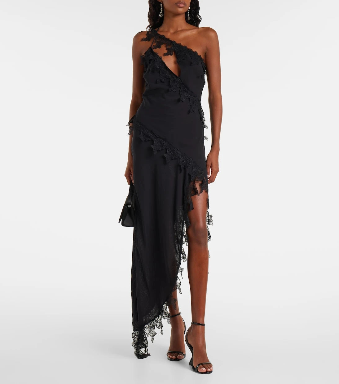 Blumarine - Asymmetric lace-trimmed midi dress