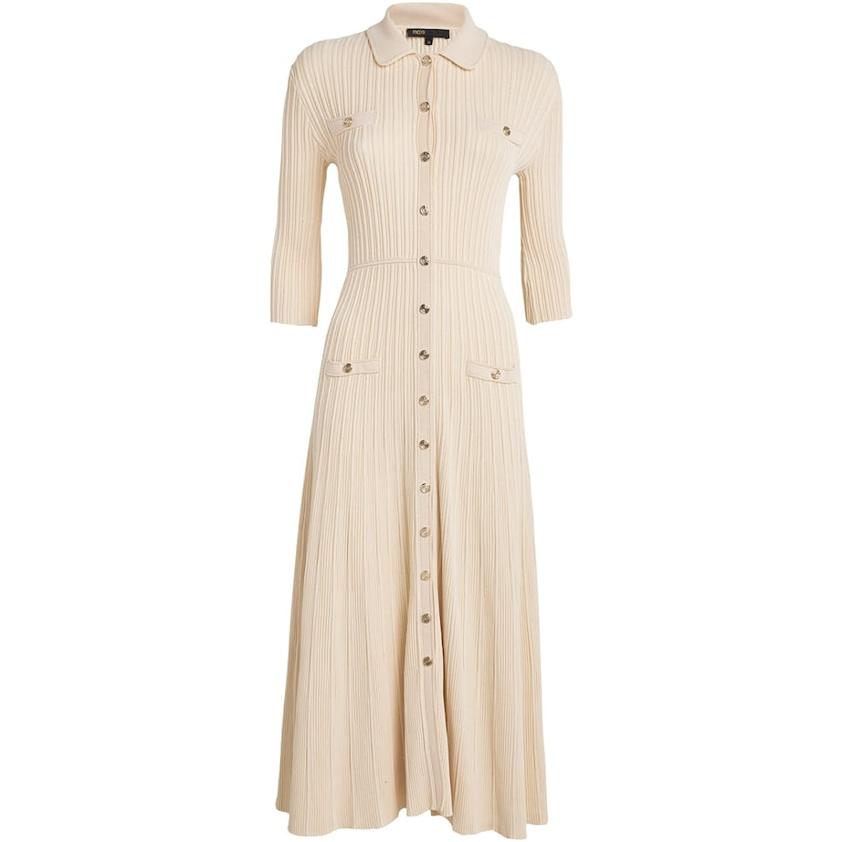 Maje Neutral Sequinned Ribbed Midi Dress