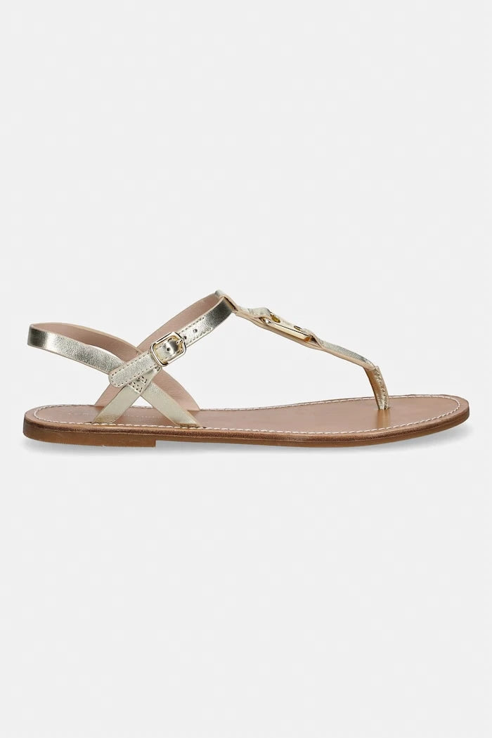 Tommy Hilfiger düz tabanlı kadın deri sandalet LEATHER THONG SANDAL GOLD