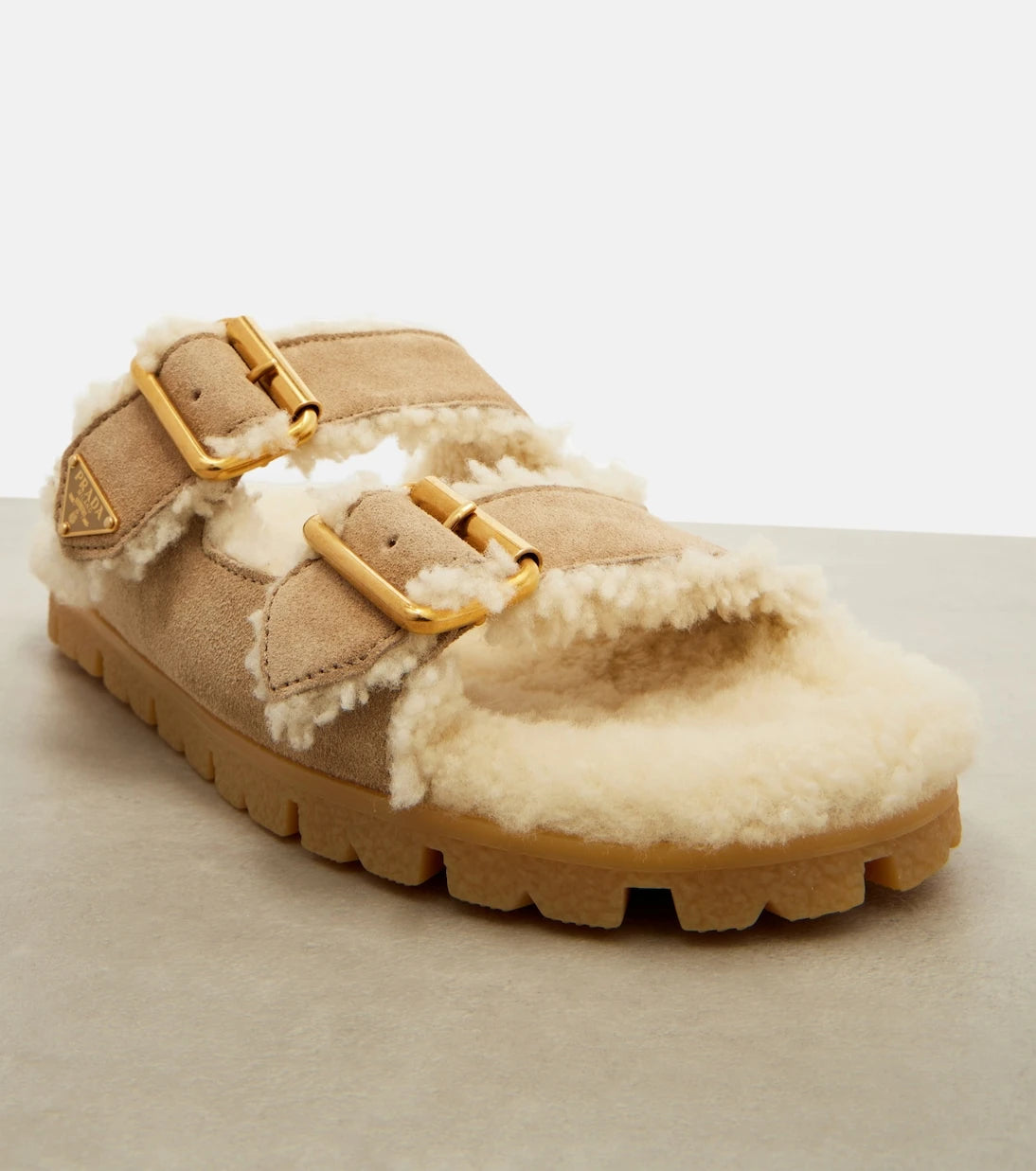Prada - Shearling-lined suede sandals