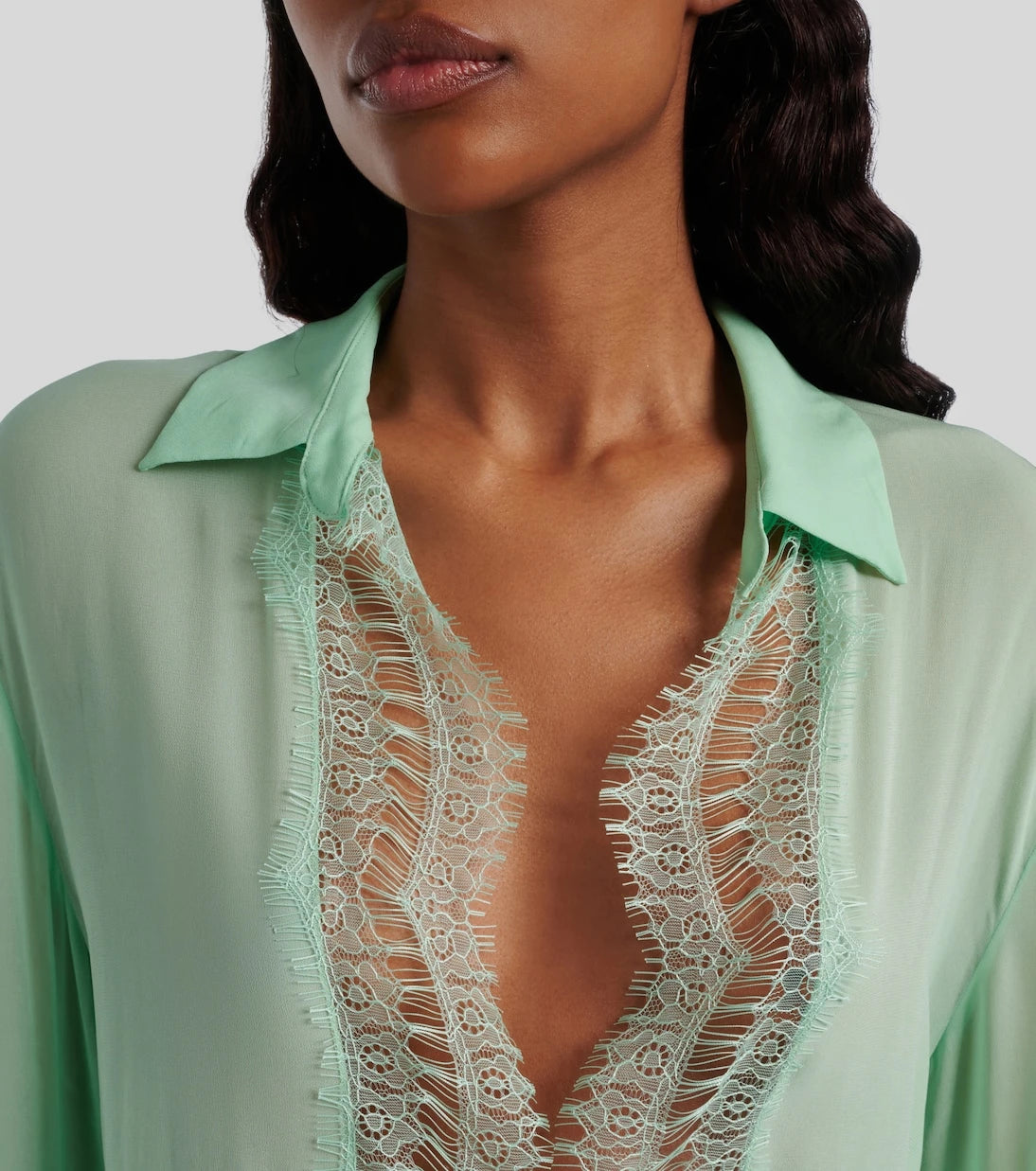 Blumarine - Lace-trimmed sheer georgette shirt