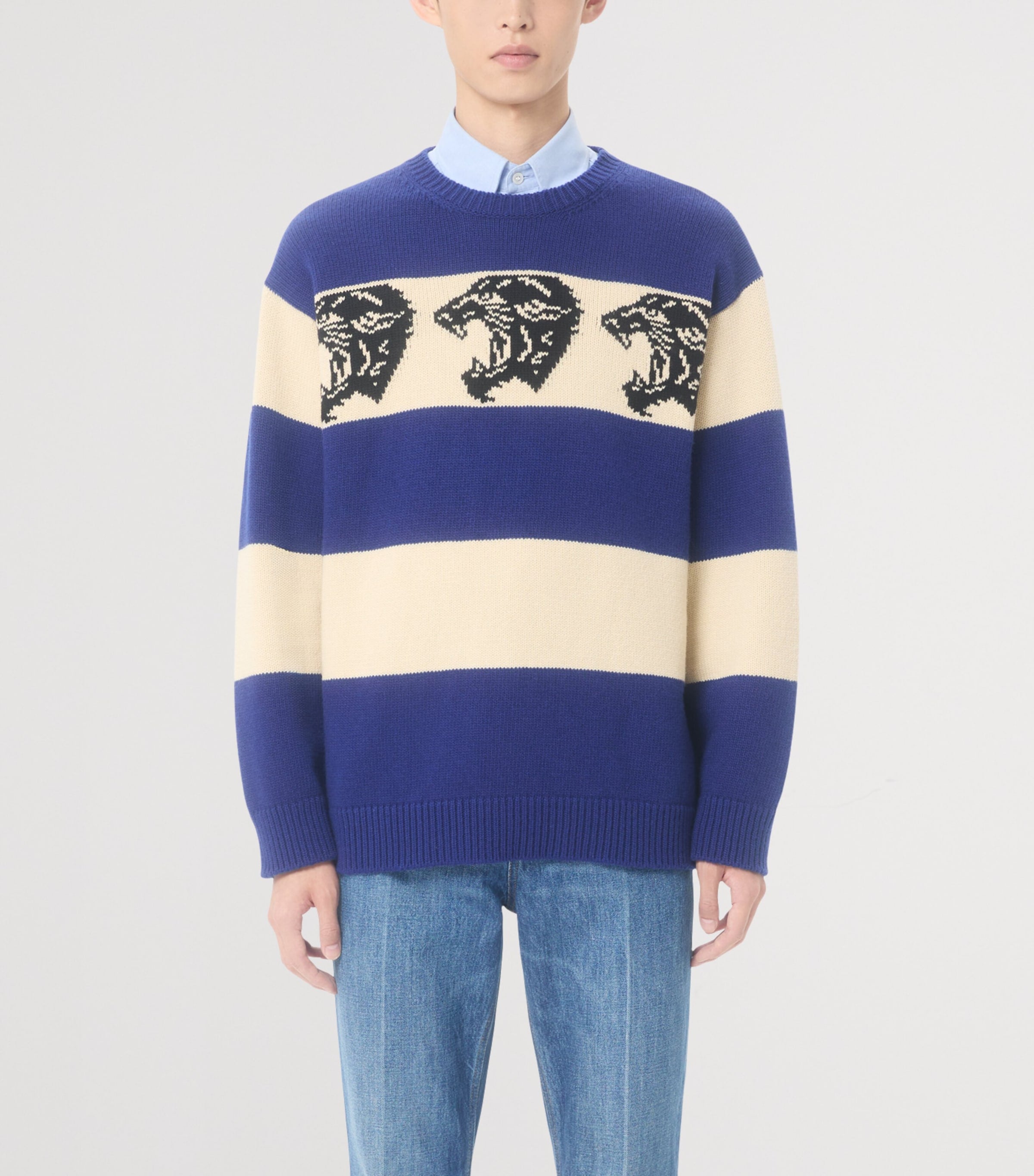Valentino Garavani Blue Virgin Wool Panther Sweater