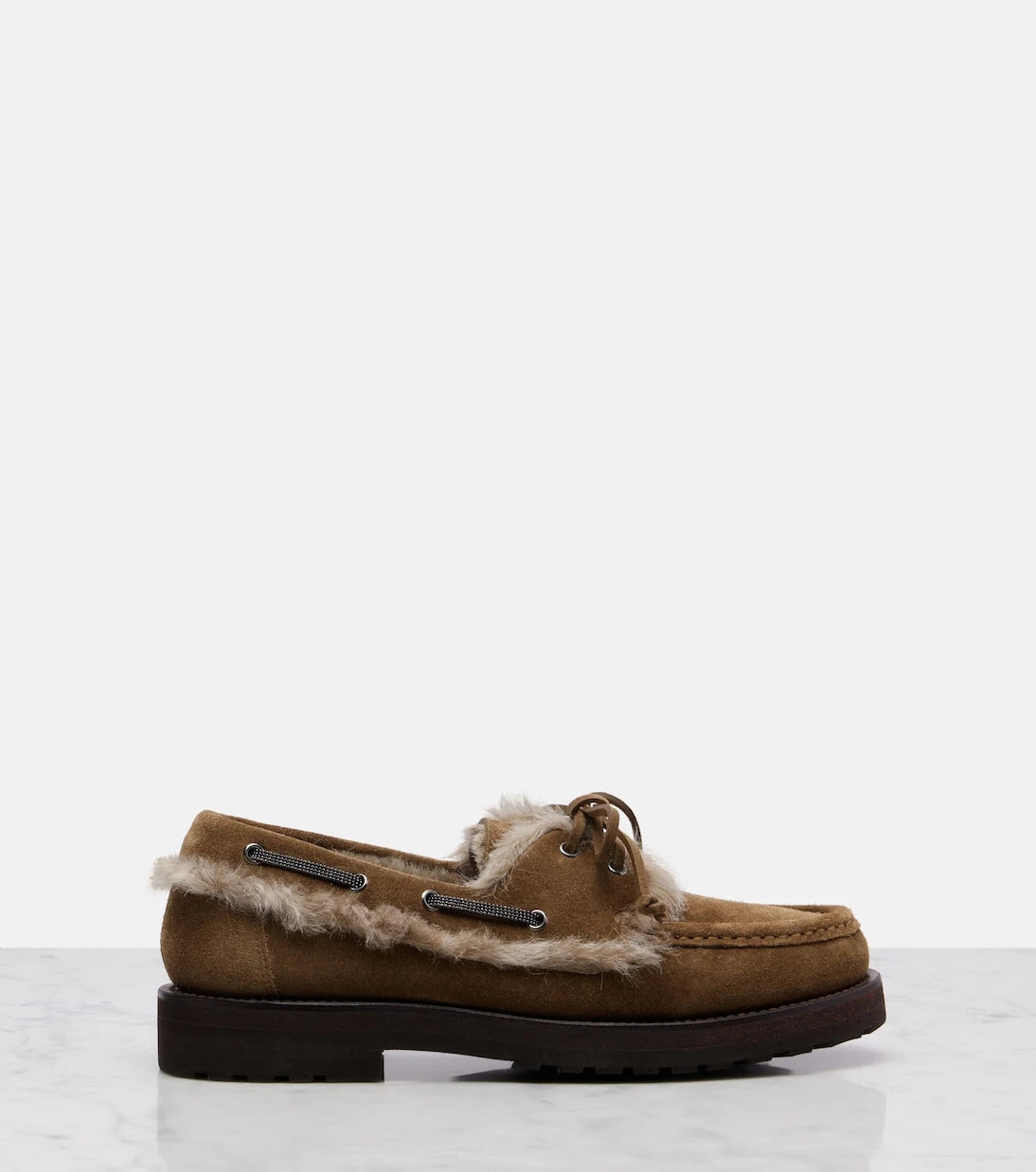 Brunello Cucinelli - Shearling-lined suede boat shoes
