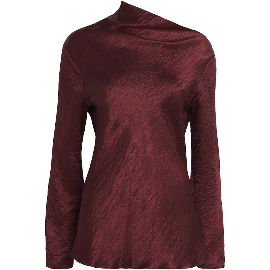 Burgundy Satin Draped Luster T-Shirt
