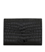 Saint Laurent Black Small Cassandre Croc-Embossed Wallet