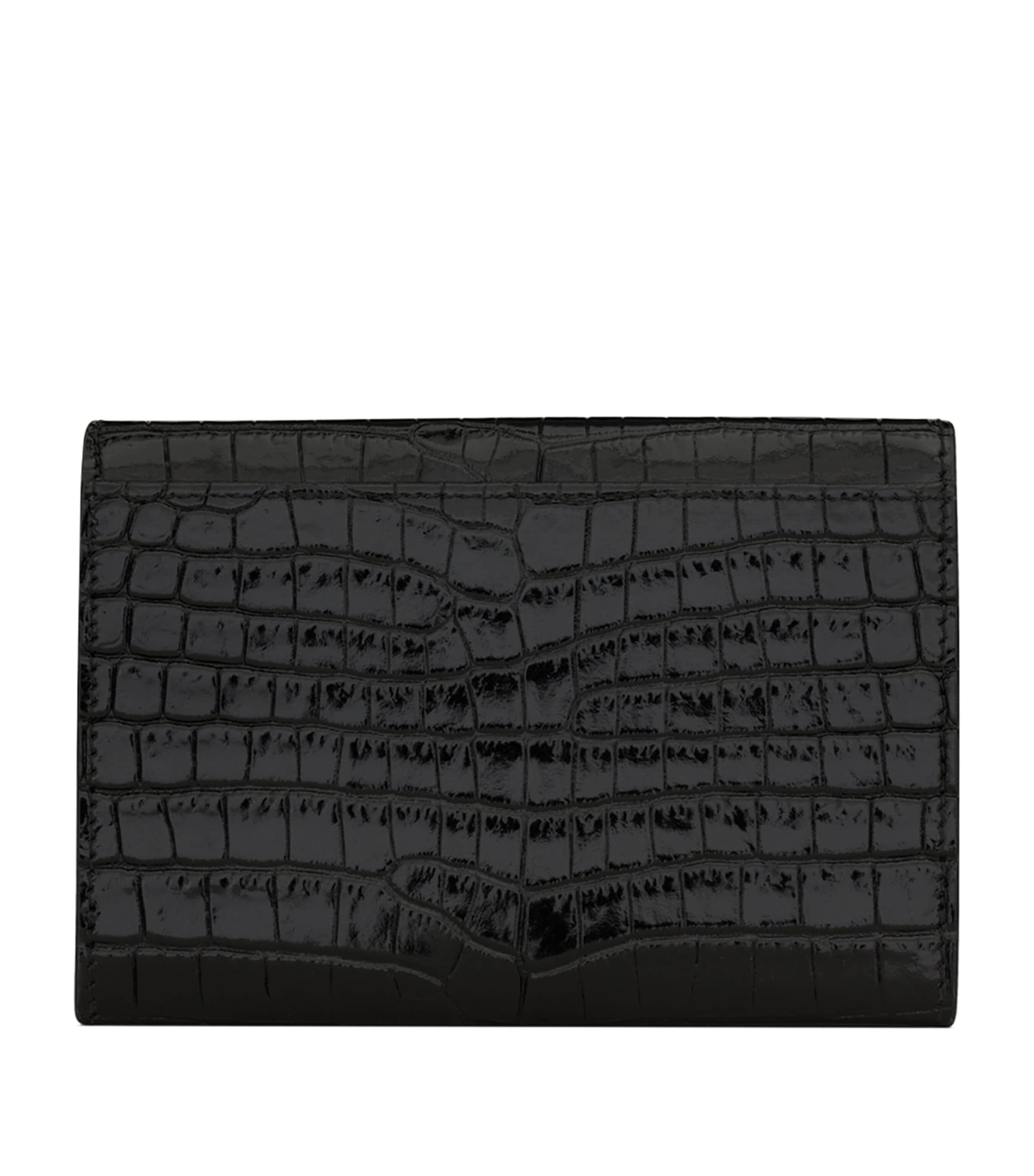 Saint Laurent Black Small Cassandre Croc-Embossed Wallet