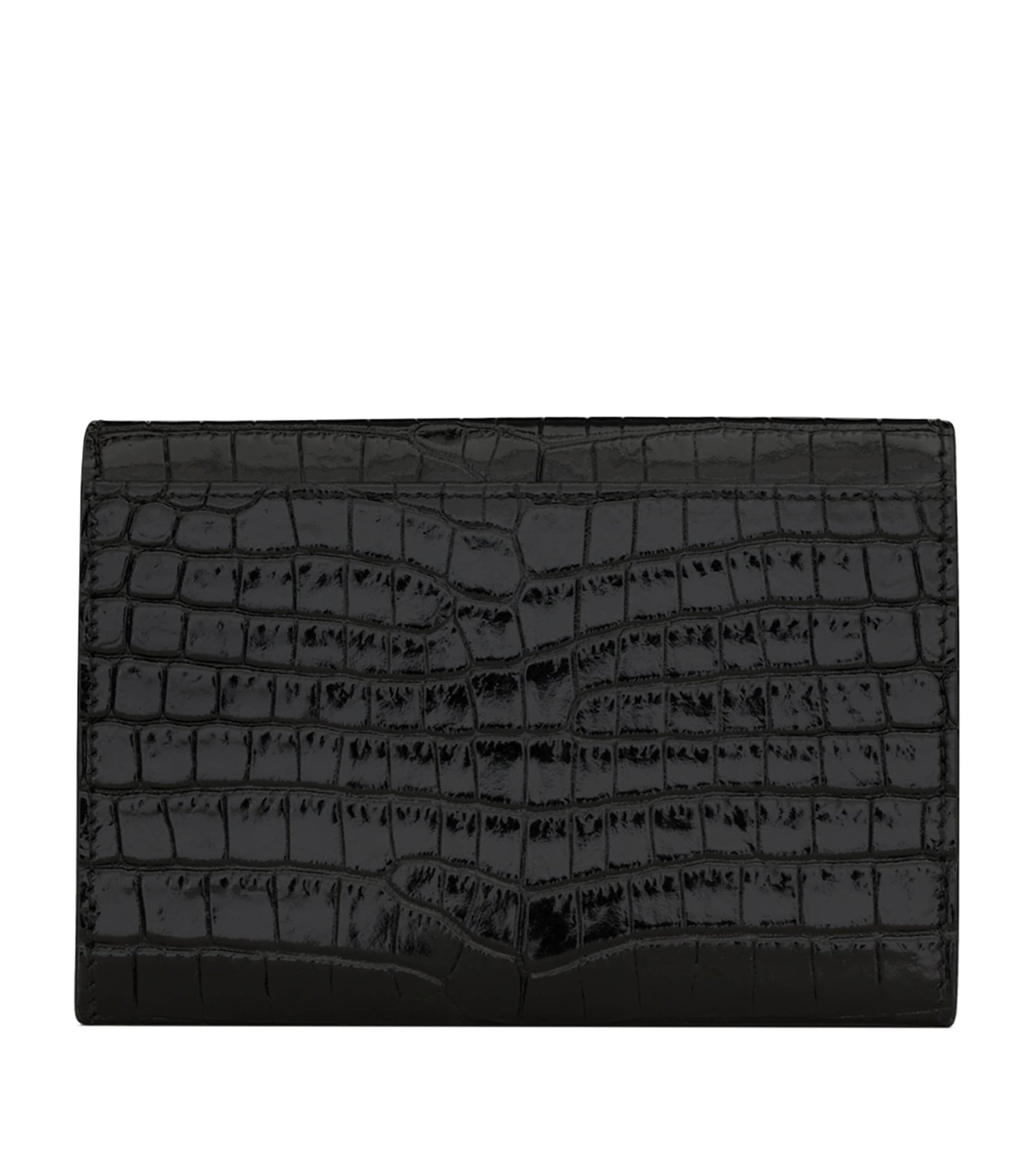 Saint Laurent Black Small Cassandre Croc-Embossed Wallet