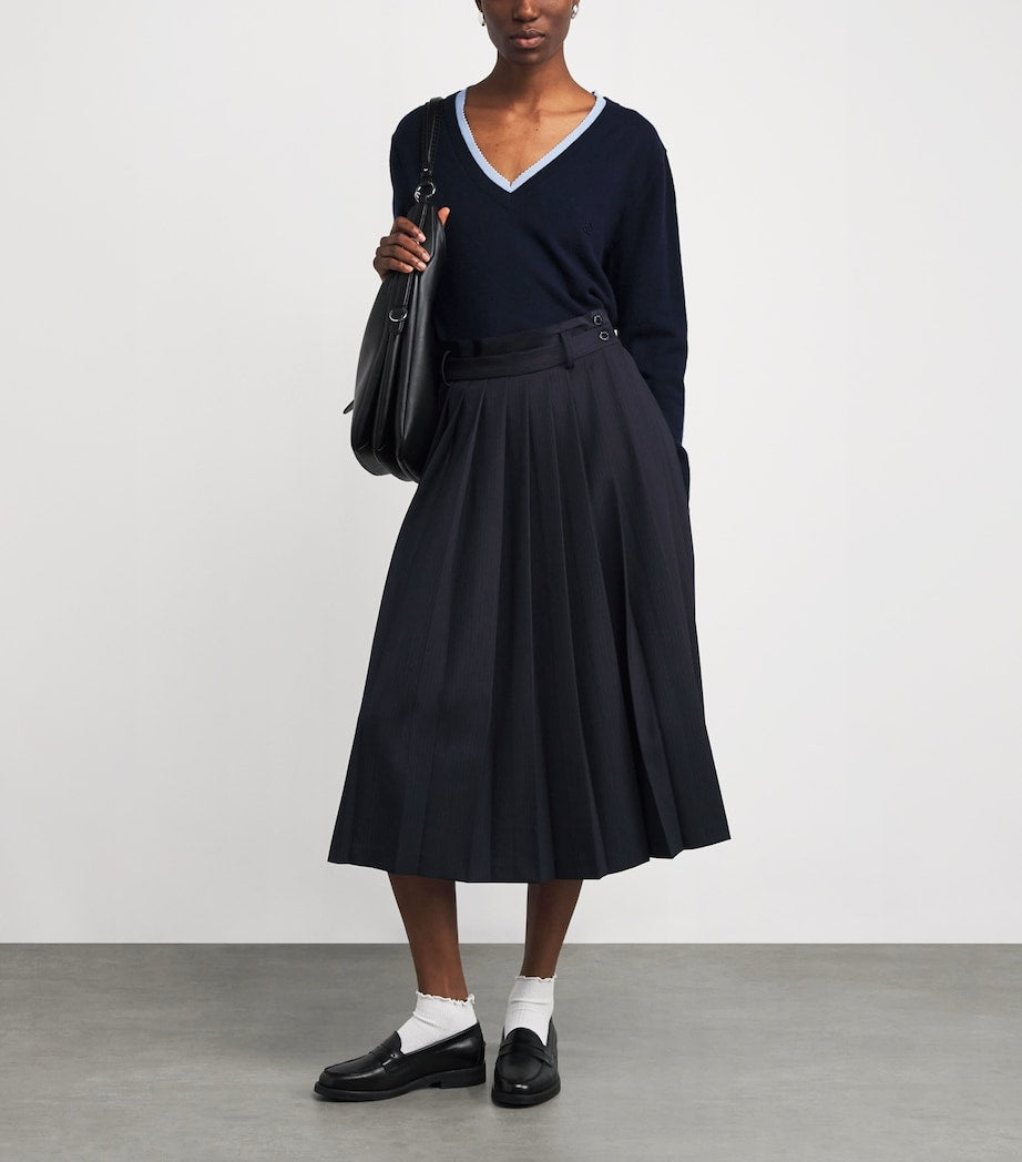 Wool-Blend Pleated Midi Skirt NAVY BLUE