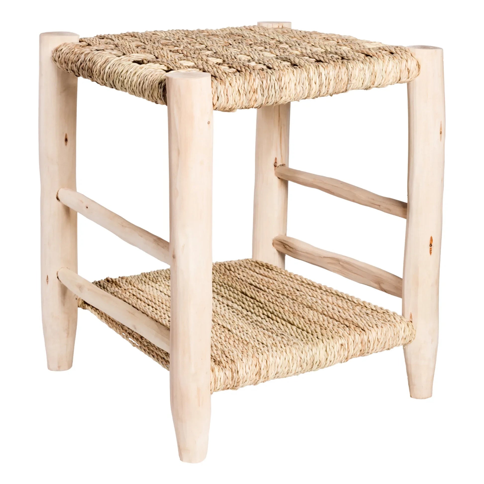 Cosydar - Palm Leaf and Raw Wood Bedside Table