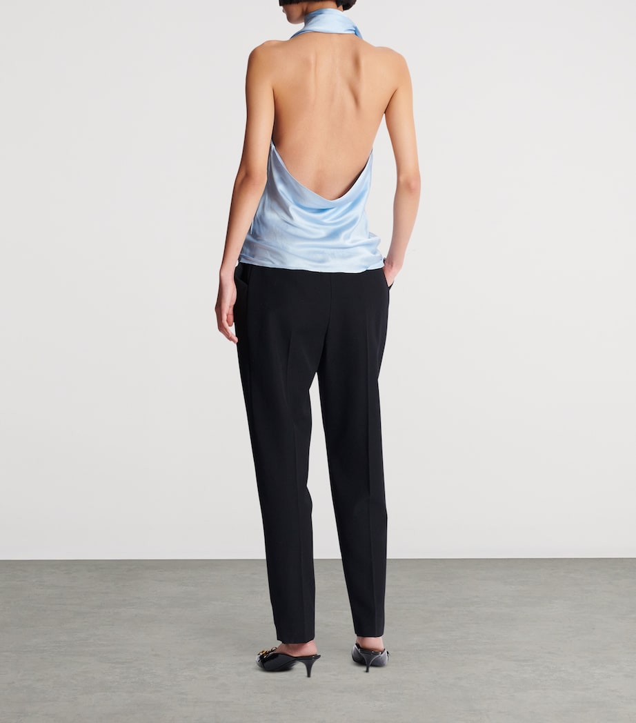 Blue Silk Backless Top