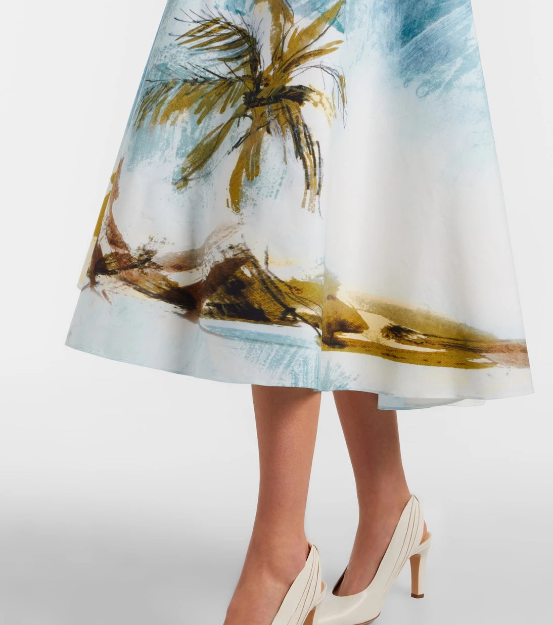 Oscar de la Renta - Printed cotton-blend poplin midi skirt