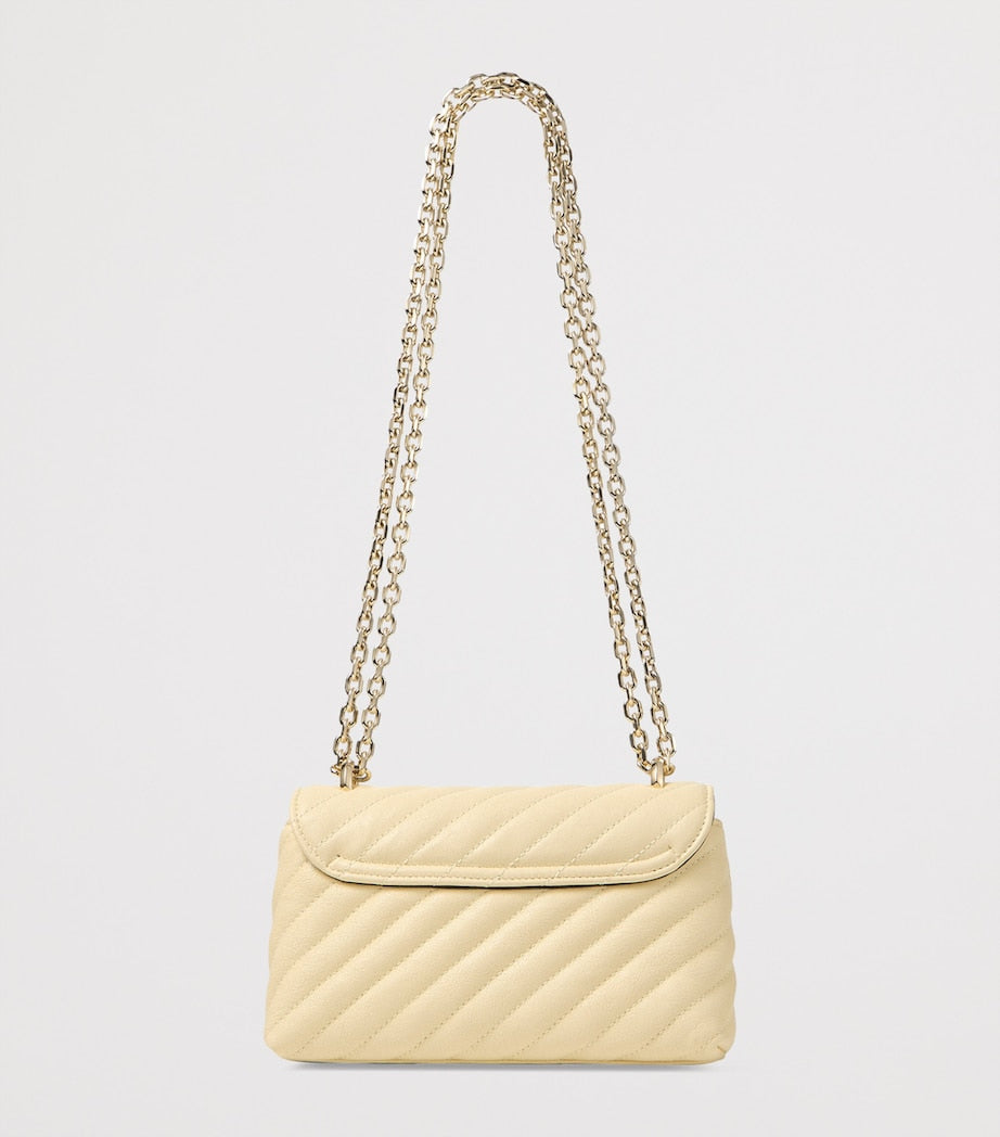 Beige Curve Small Biker Leather Quilted Cross-Body Bag