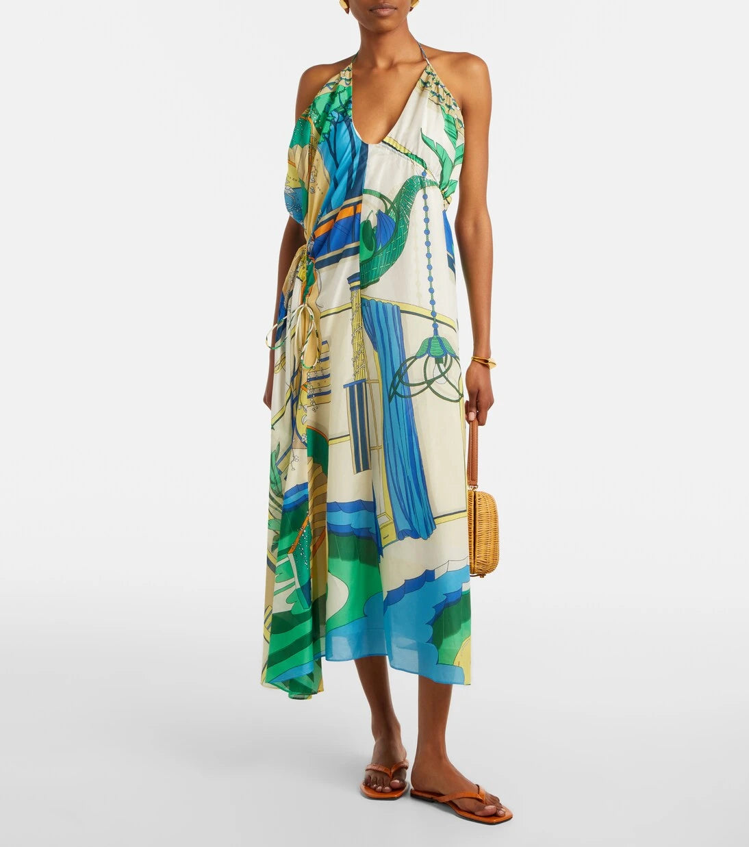 Tory Burch - Printed cotton and silk midi dress