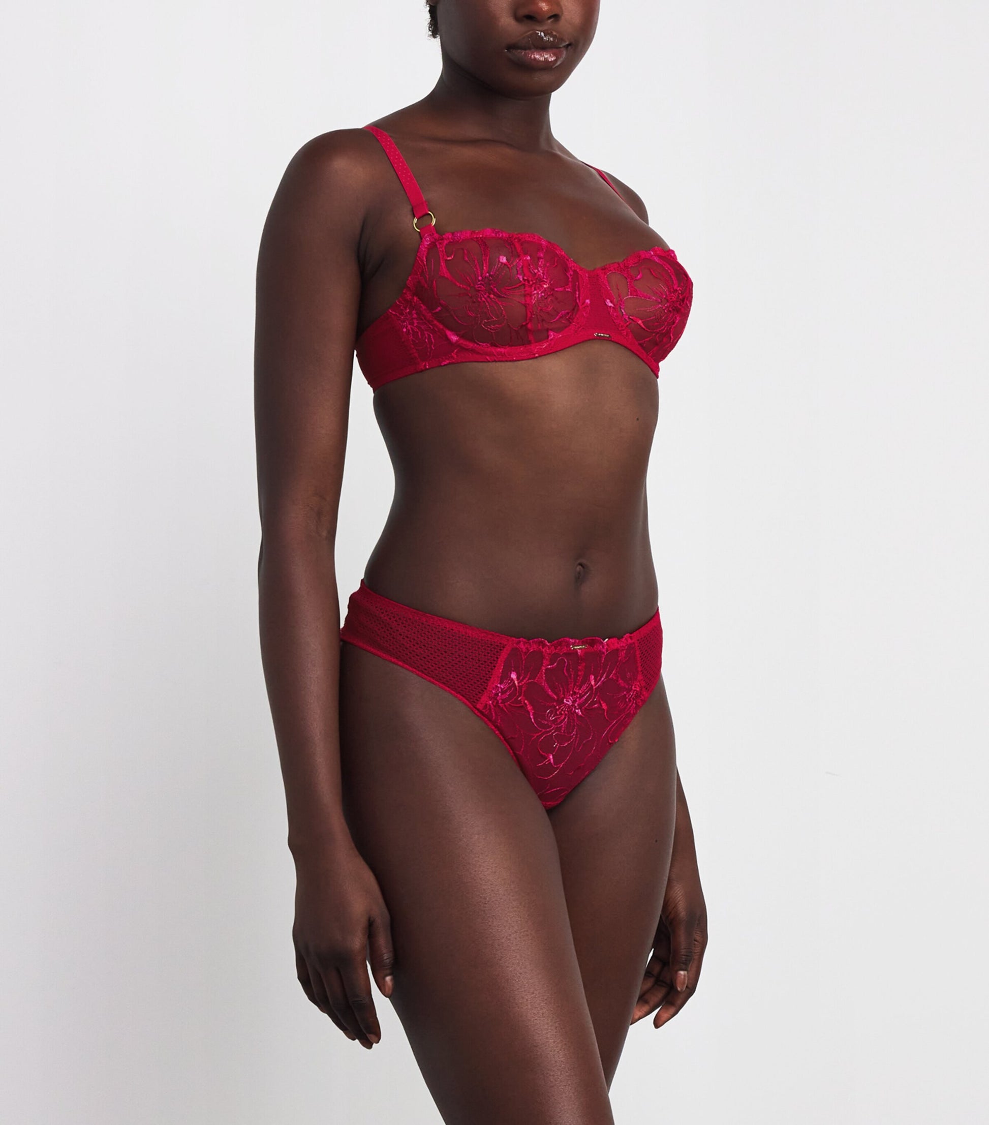 Red Embroidered Fleurs Tanga