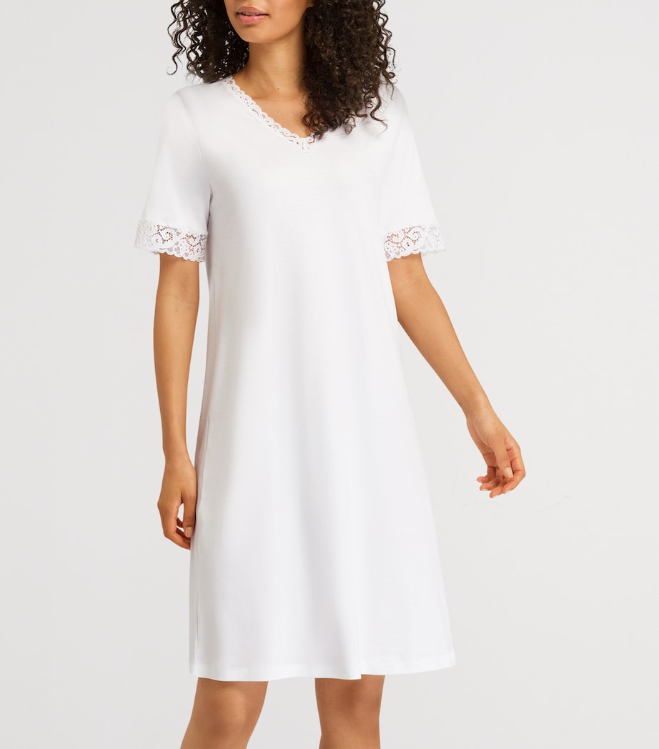 Hanro White Cotton Lace-Trim Moments Nightdress