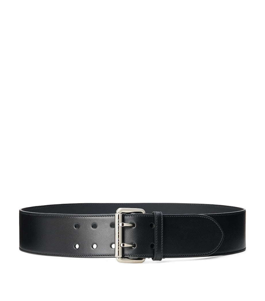 Black Calfskin Double-Prong Belt
