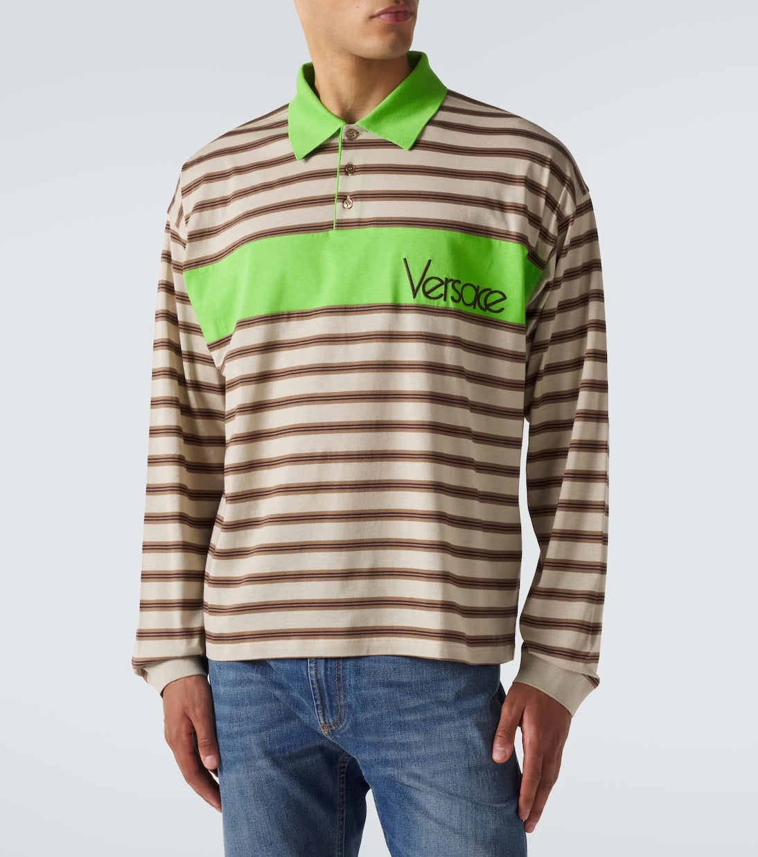 Versace - Striped cotton jersey polo shirt