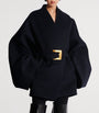 Navy Wool-Blend Oversized Wrap Coat