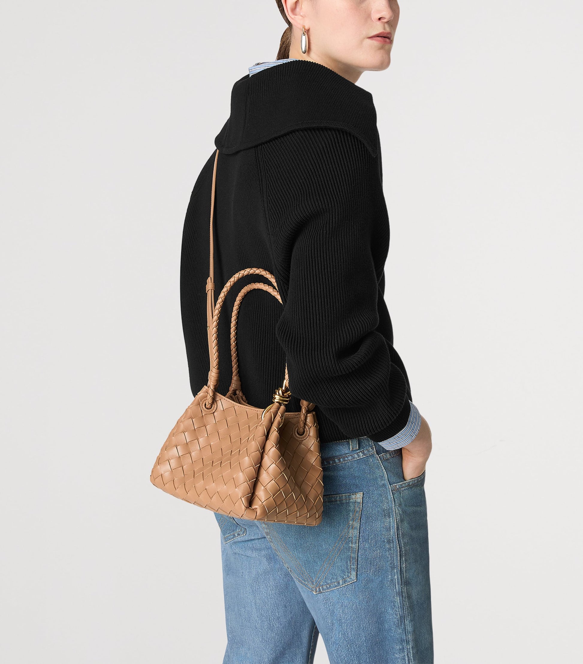 Neutral Small Leather Parachute Shoulder Bag