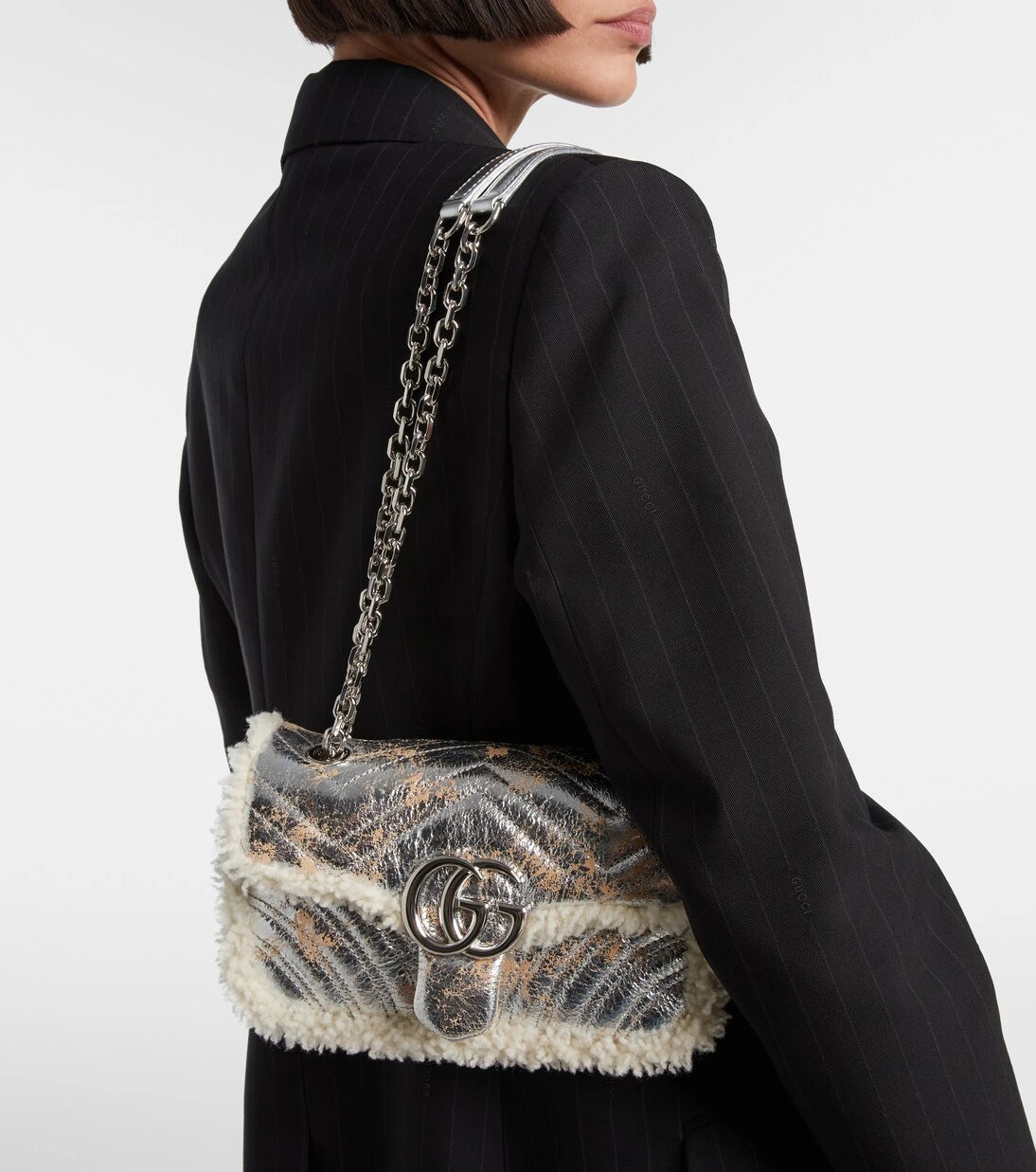 Gucci - GG Marmont Medium metallic leather shoulder bag