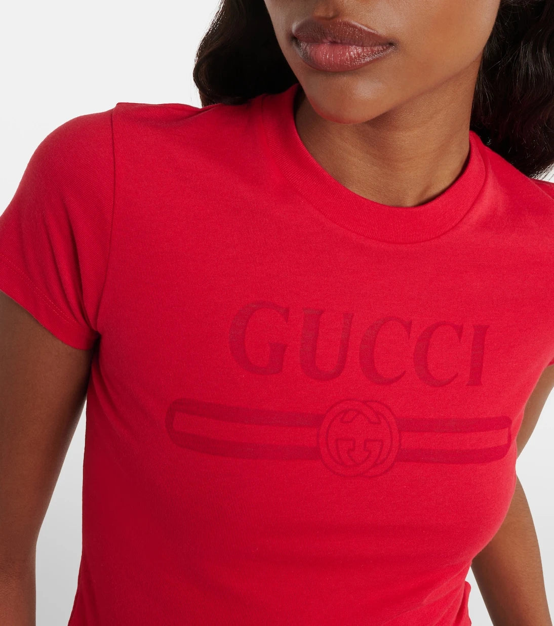 Gucci - Logo cropped cotton-blend jersey T-shirt