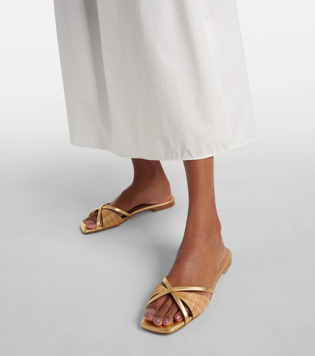 Malone Souliers - Penn raffia and metallic leather sandals