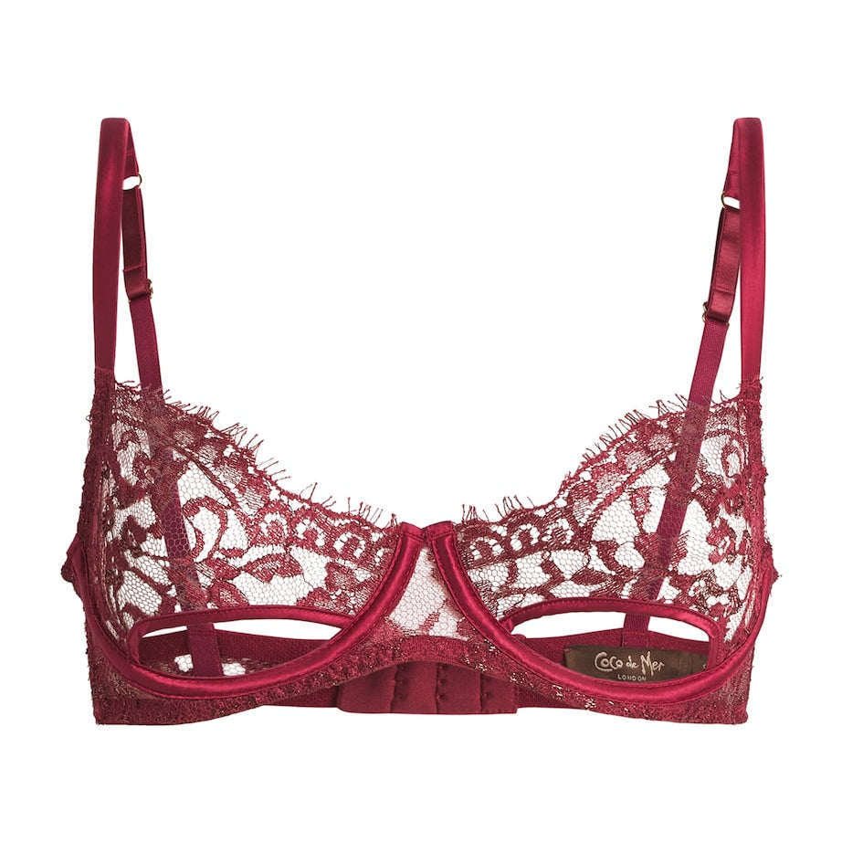 Burgundy Lace-Silk Naraya Balcony Bra