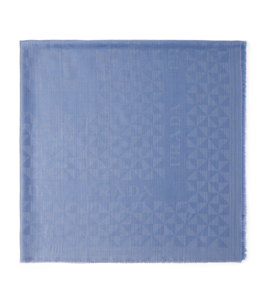 Prada Blue Wool-Silk Jacquard Logo Shawl