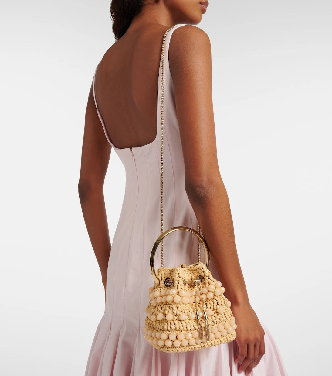 Jimmy Choo - Bon Bon Small beaded raffia bucket bag